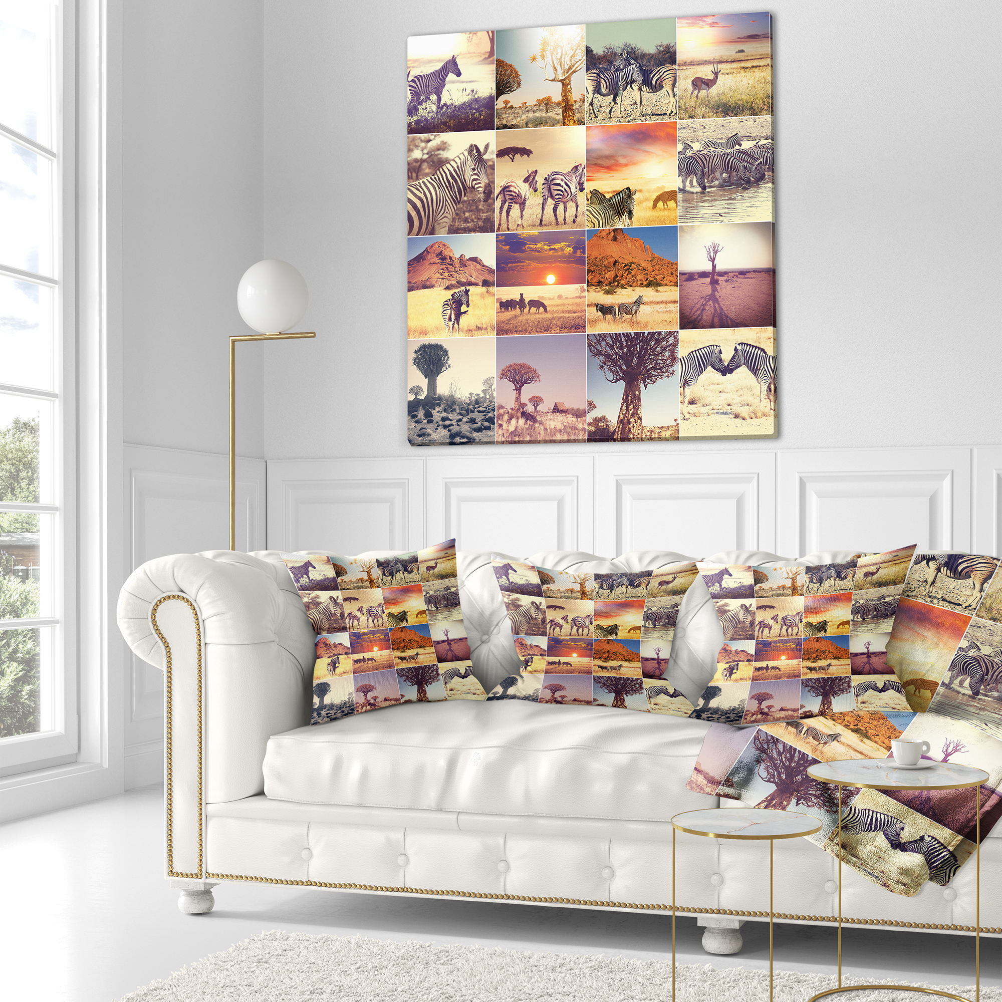 Designart African Wildlife and Nature Collage - African Landscape Printed Throw Pillow - 16x16