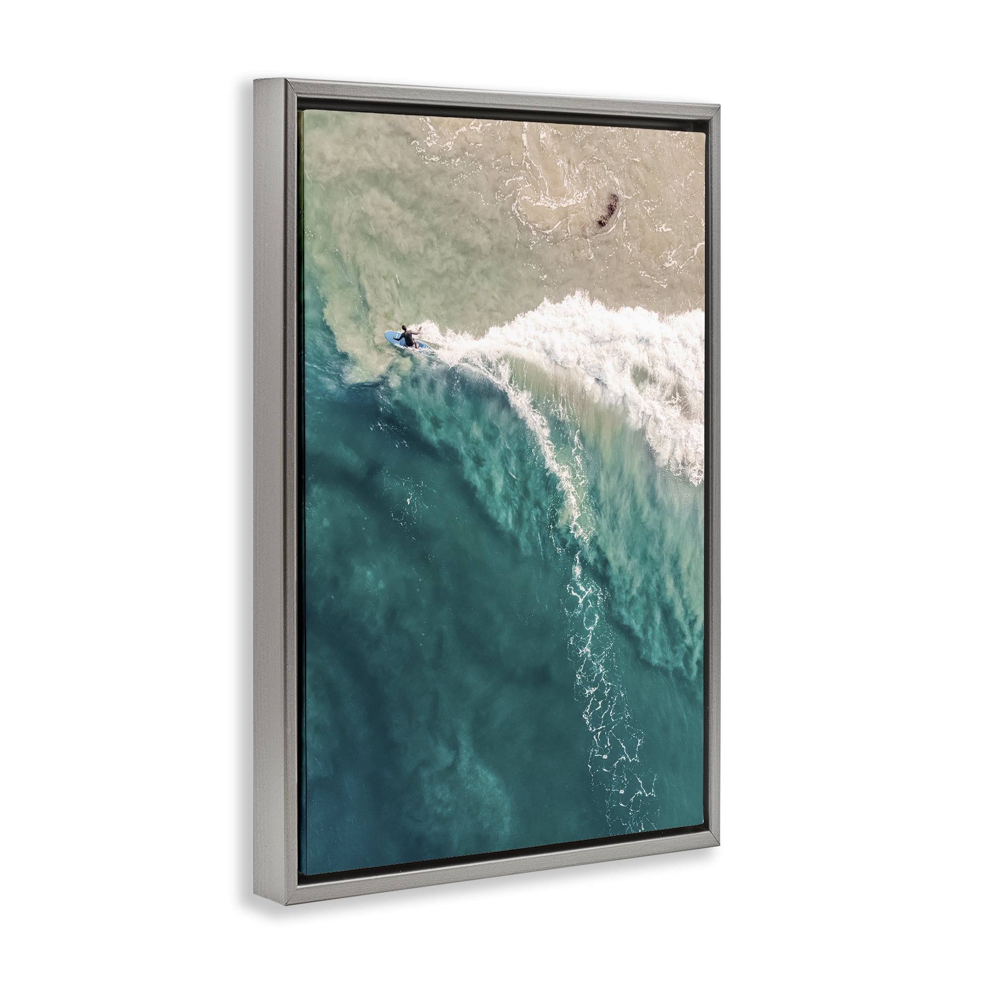 Stupell Industries Surfing Clear Waters Nautical & Beach Photography Gray Floater Framed Canvas Art Print Wall Art, 17 x 25