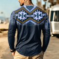 thumbnail image 7 of FGVCTG Mens T-Shirts Color Block Aztec Western Long Sleeve Henley Tops Button Neck Tee Loose Pullover Top for Casual Outings Daily Blue L, 7 of 7