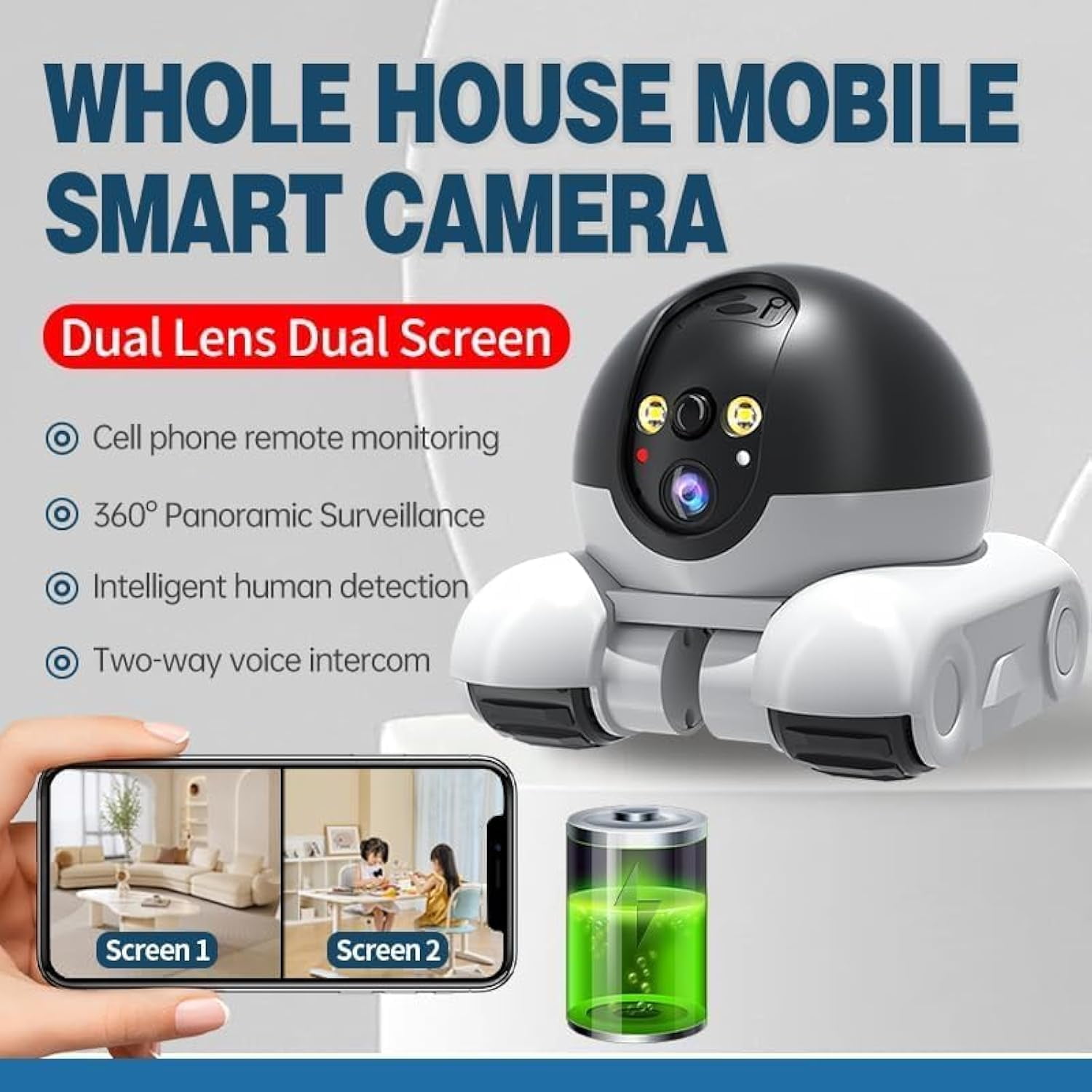Patrol Buddy Robot Camera, Patrol Buddy Pet Camera, Robot Cameras on Wheels, 2025 New Indoor Movable Security Monitor with App Remote Control, with 2-Way Talk, Night Vision, for Cats Dogs (+32G)