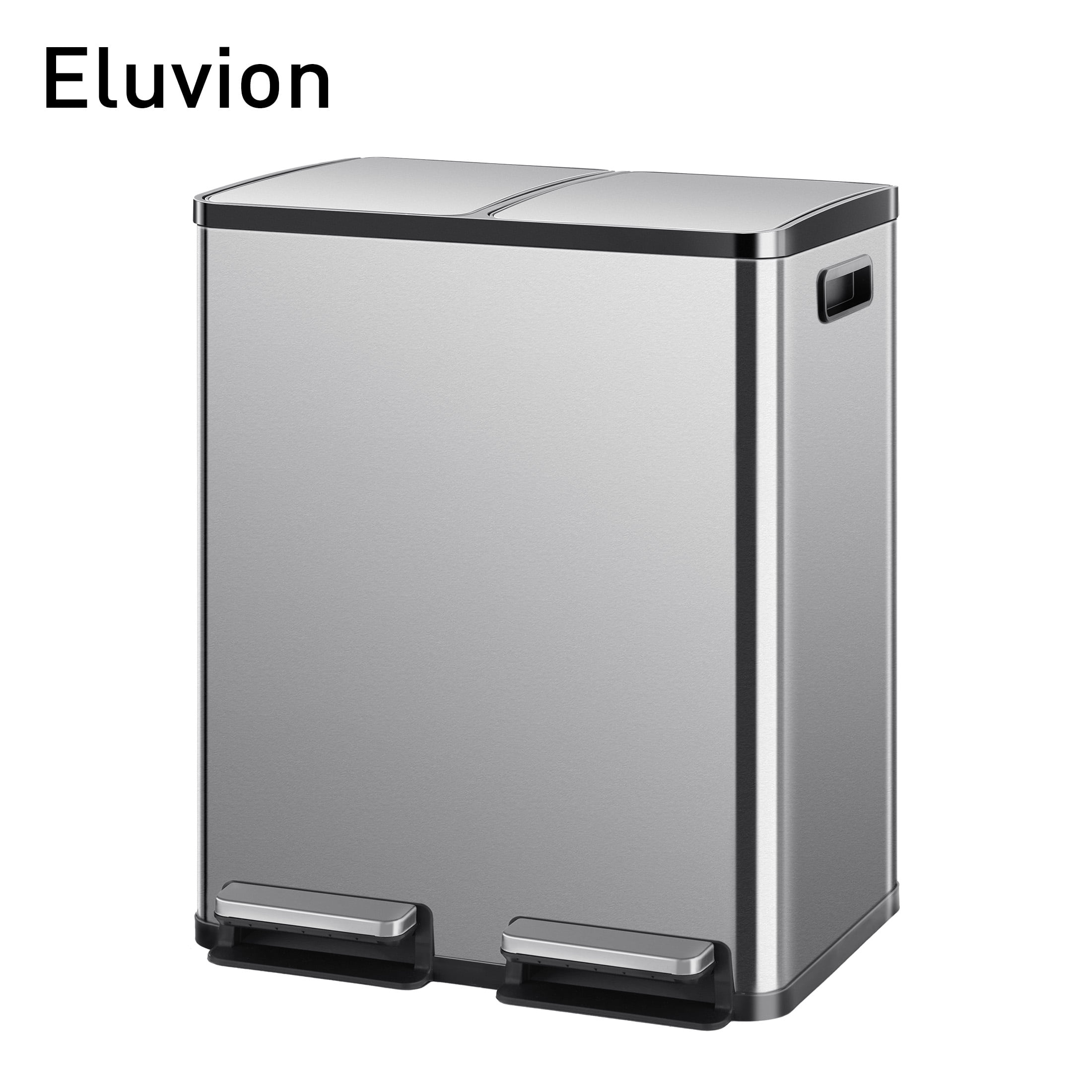 Eluvion Touchless Motion Sensor Trash Can, 2 x 7 Gallon Dustbin, Hands-Free Operation, Removable Inner Bucket, 50 Liter Modern Stainless Waste Bin for Bathroom, Bedroom, or Home Office