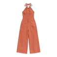 thumbnail image 6 of Linen Jumpsuit for Women Playsuits Wide Leg Dressy Pants Overall Ladies Summer Casual Dungarees Romper with Pockets Orange XL, 6 of 7