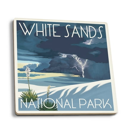 

White Sands National Park New Mexico Lightning Storm (Absorbent Ceramic Coasters Set of 4 Matching Images Cork Back Kitchen Table Decor)