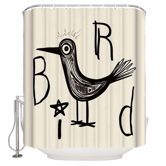 Fabric Shower Curtain, Modern Black Bird Graffiti Linen Pattern Bathroom Curtain with 12 Hooks Waterproof No Bad Odor Machine Washable Bath Curtains for Bathroom, Spa Room, Background Cloth, 60"x72"