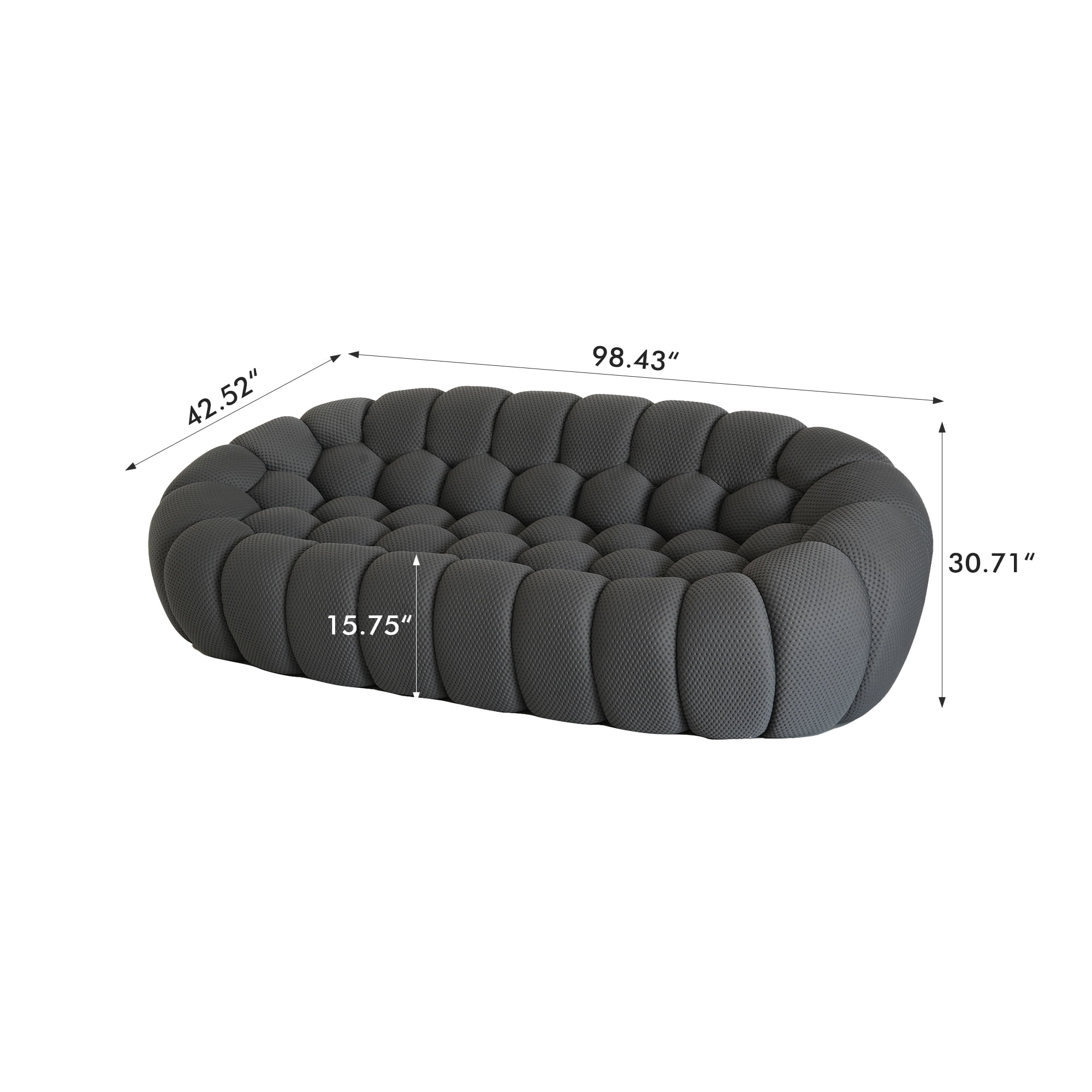 bokifol 98.43"Curved Sofa,3 Seater Modern Upholstered Mesh Fabric Lazy Floor Sofa,3D Honeycomb Shape for Modern Living Room,Office and Apartment(Grey)