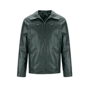 Olyvenn Leather Jacket for Men - Real Lambskin Vintage Trucker Mens Leather Jackets Lapel Neck Fashion Biker Jacket Green 12