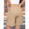 thumbnail image 6 of Women'S Cargo Denim Shorts Knee Length with 6 Pockets Summer Casual Elastic Waist Jorts Khaki 4XL, 6 of 7