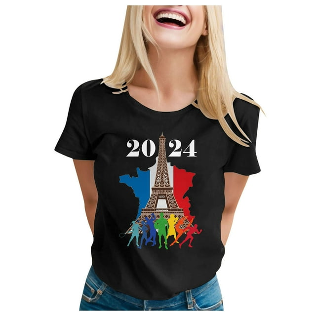 TSADFHJI Hauts de Noël Grande Taille pour Femmes 4X Mode Décontractée Manches Courtes Col Rond T-Shirt Imprimé Ample m Noir