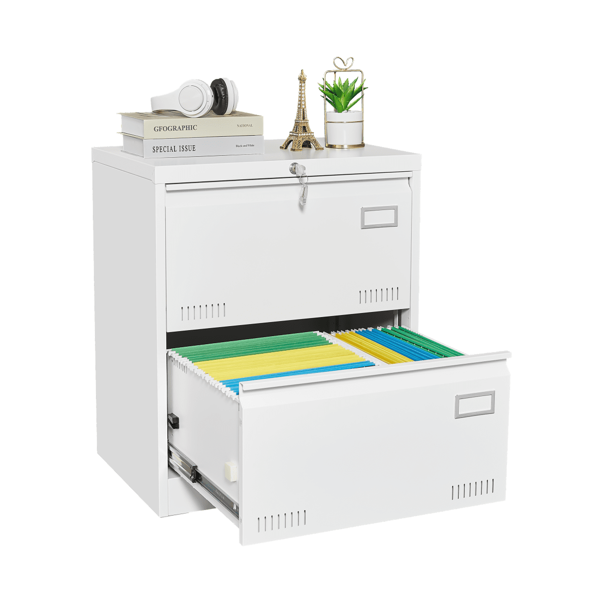 2/3 Drawer Locking Lateral File Cabinet White Metal Storage for Legal/Letter/A4/F4 Files