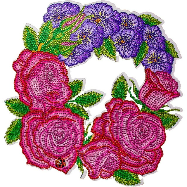 Corona navideña de diamantes, kit de arte con diamantes para crear una corona navideña de flores para la puerta principal Rosado