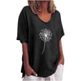 thumbnail image 2 of ALLLIST Tops for Women Cotton Linen Black Crew Neck T-Shirts Short Sleeve Casual Floral Shirts Womens Clothing, 2 of 5