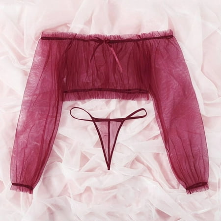

Women Lace Set Sleepwear Pajamas Lingerie Thong Brief Underpant G-String
