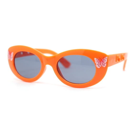 Girls Child Size Butterfly Deco Oval Mod Cat Eye Plastic Sunglasses Orange - Black