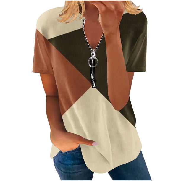 Blusa de manga corta con cuello en V, informal, cómoda y elegante para mujer OAVQHLG3B Store lin121212