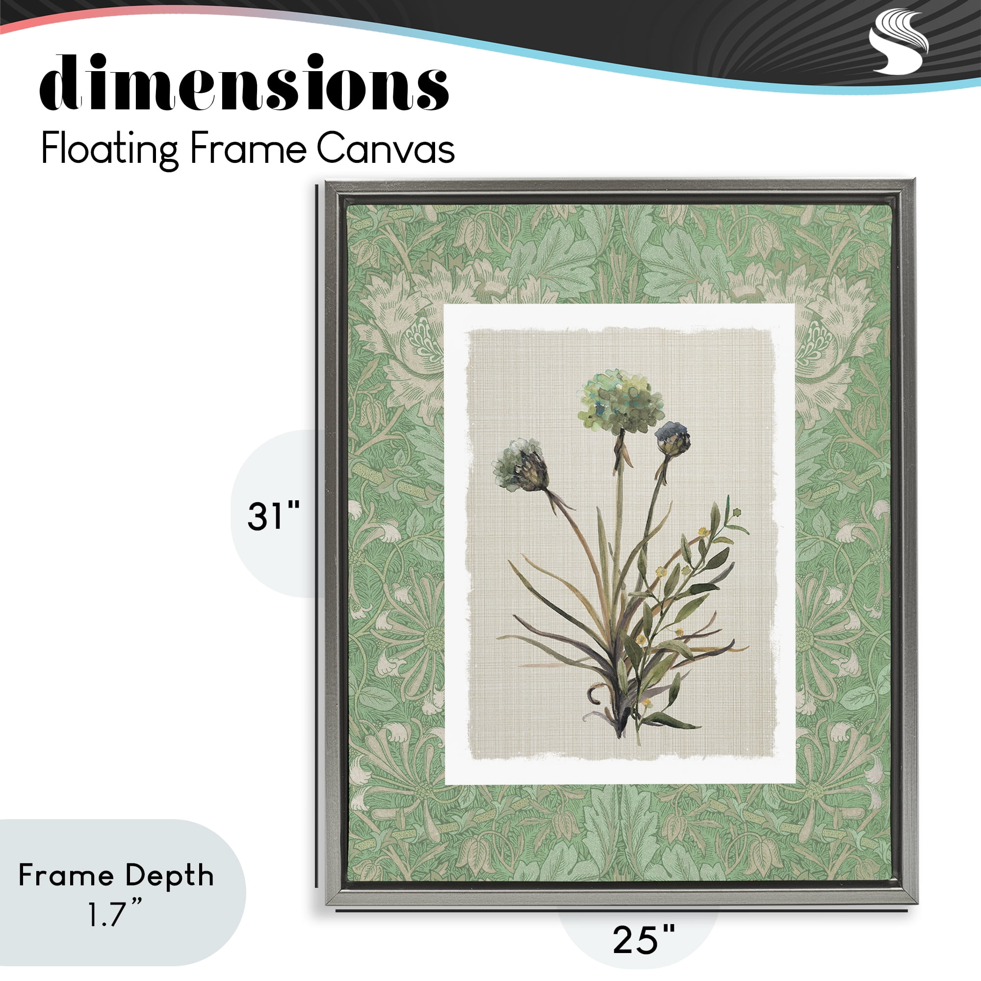 Stupell Industries Vintage Foliage in Green Gray Framed Floater Canvas Wall Art, design by Carol Robinson