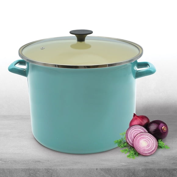 Starfrit 11L (11.6QT) Carbon Steel Stockpot with Glass Lid, Enameled Exterior, Oven Safe, PFOA Free, Easy to Clean, Blue