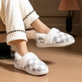 thumbnail image 3 of Pmoiste Checkered House Slippers for Women Furry Collar Comfort Memory Foam Closed Back Warm Winter Wedge Slipper, 3 of 7