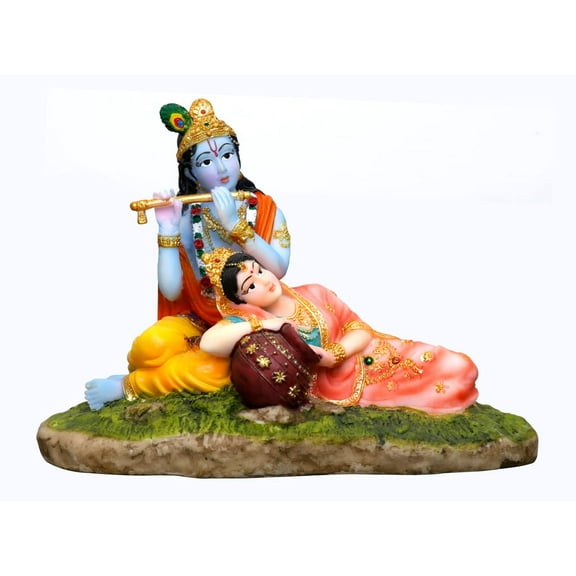 Sri Krishna Culture Medium Radha Krishna Murti at Jamuna Hindu Goddess and God Idol/Statue/Murti/Figurine(8.5"x4.5"x6.5")-Resin-Multicolour