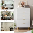 thumbnail image 6 of Modern Home 5 Drawer Dresser for Bedroom with Gold Handle and Large Drawer, Wood Double Chest of Drawers and Storage Organizer for Living Room, Hallway, Entryway, 6 of 9