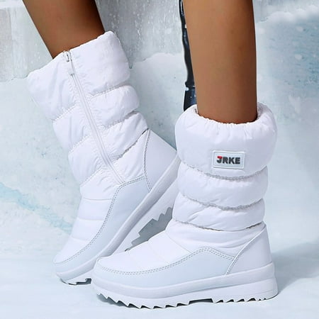 

Tangnade Women Shoes Women s Fashion Platform Snow Boots Plus Fleece Side Zipper Mid-Tube Cotton Boots White 37