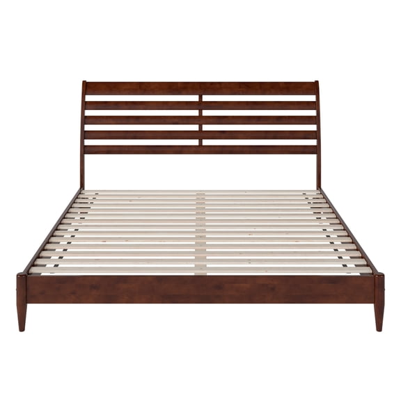 King Size Wood Platform Bed - Low Profile Modern Bed Frame Walnut Finish