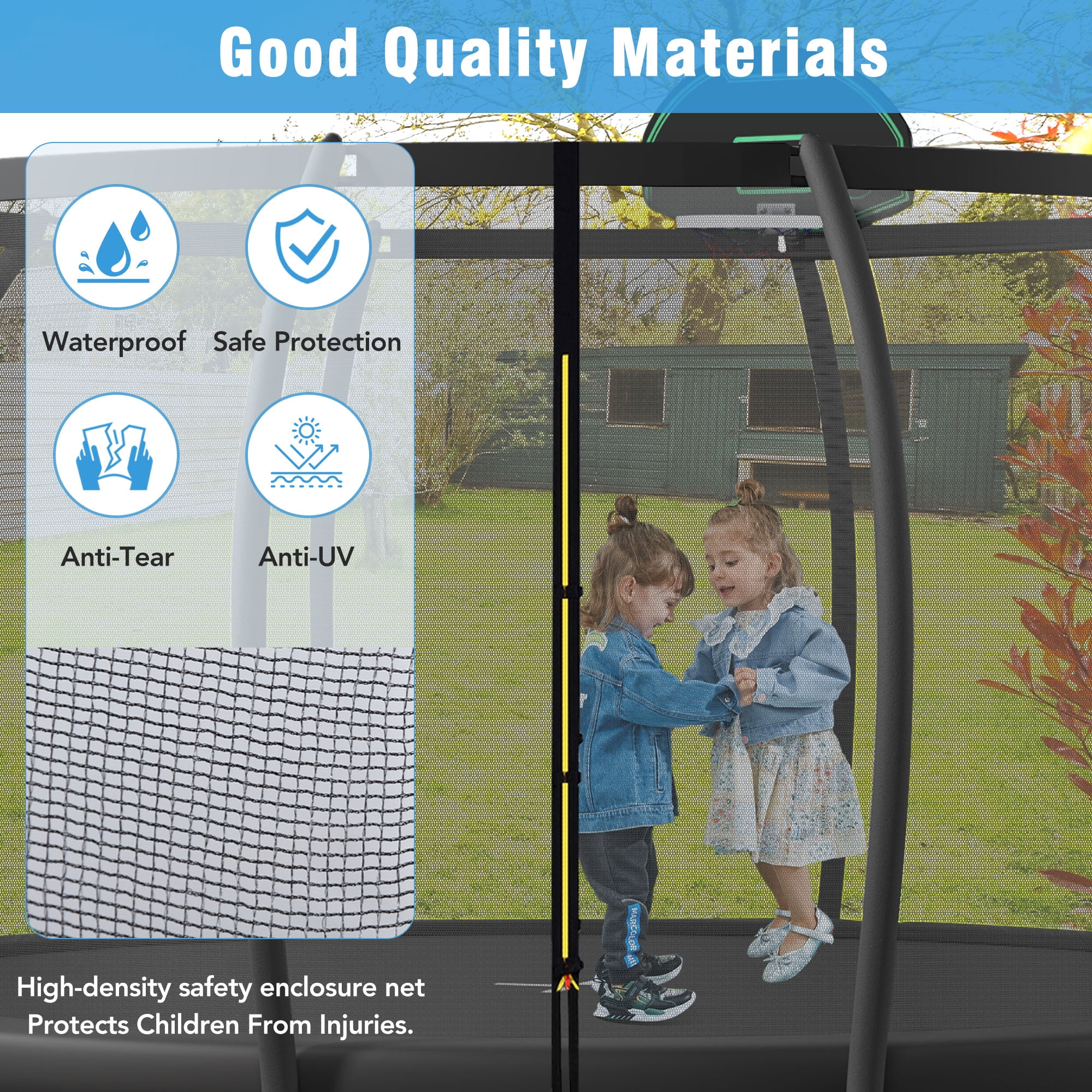 EUROCO Trampoline 12FT 14FT 15FT 16FT Trampoline for Adults and Kids, 1500lbs Outdoor Round Trampoline with Enclosure Net with Basketball Hoop and Ladder