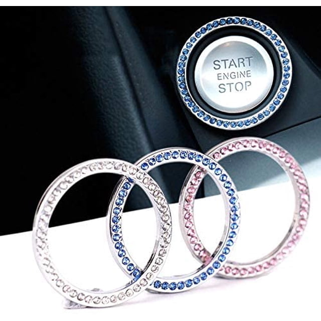 3Pcs Crystal Rhinestone Ring for Car Decor, Auto Engine Start Stop Decoration Crystal Interior Ring Decal for Vehicle Ignition Button