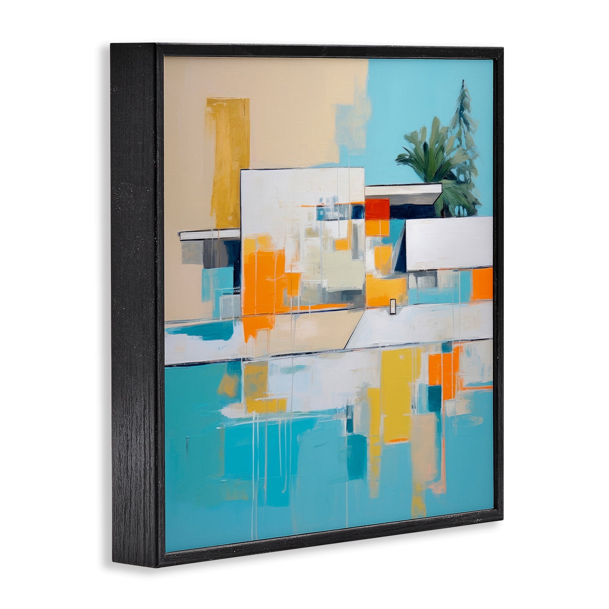 Stupell Industries Tropical Abode Abstraction Town & City Painting Black Framed Art Print Wall Art, 24 x 24
