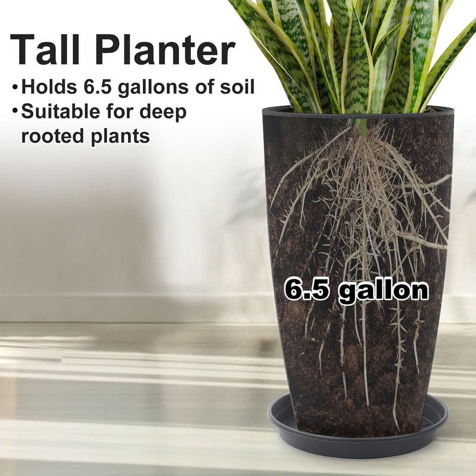 21 Inch Tall Extra Large Round Planter, Lightweight Modern Outdoor Indoor Flower Pot for Porch Patio Home Decor, Black