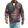 thumbnail image 3 of LNZGNM Mardi Gras Shirt Men Quarter Zip Big and Tall Carnival Graphic Printed Sweatshirts Stand Collar Long Sleeve Top Casual Winter Outerwear,Light Purple XL, 3 of 7