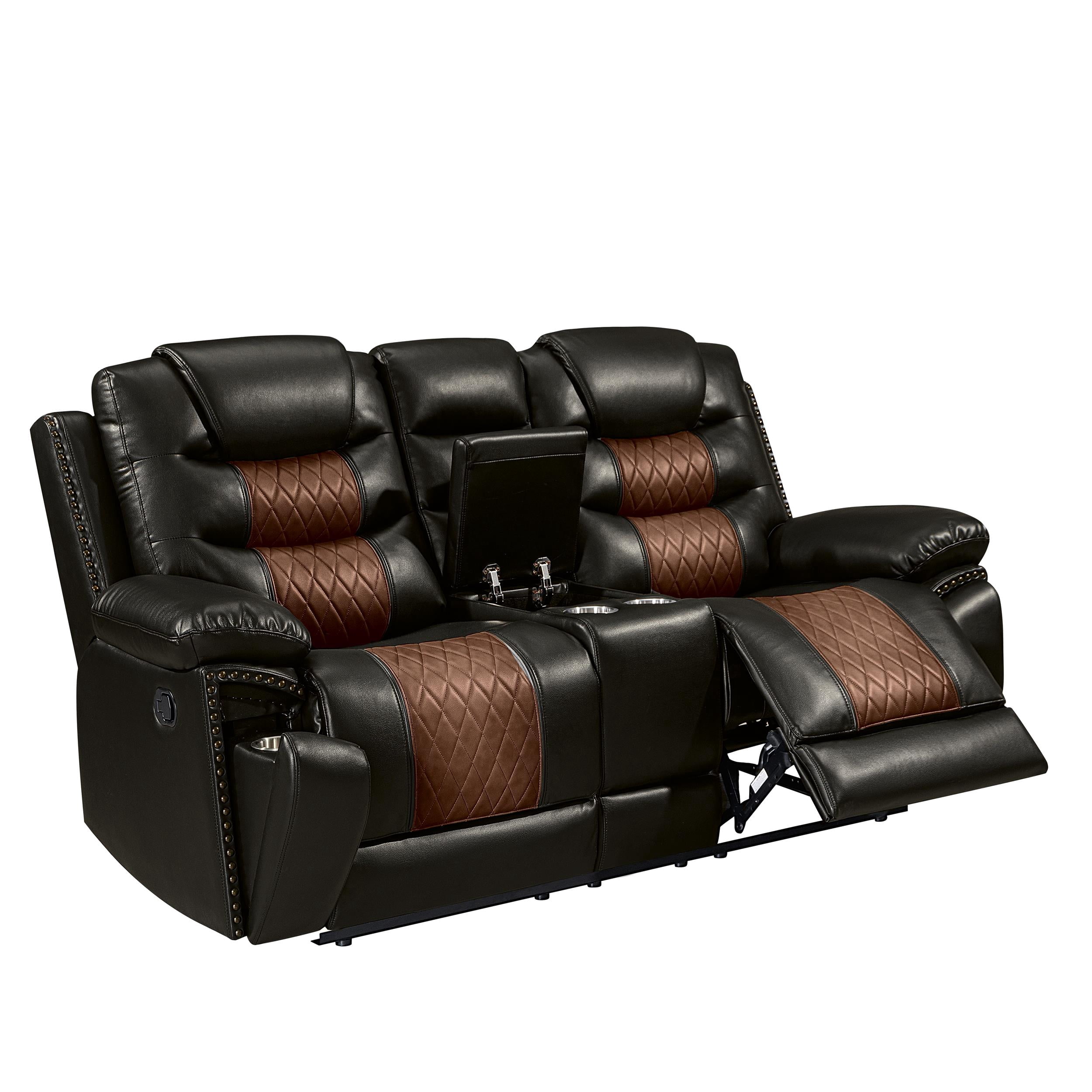 New Classic Furniture Nikko Leather Console Loveseat w/ Dual Recliners in Brown