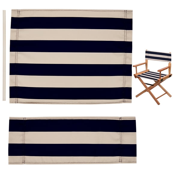 1 Set Directors Chair Cover Canvas Replacement Seat Cover Classic Blue and Beige White Stripes Canvas Seat and Back Kit with Wood Stick for Seat Folding Makeup Chair Home DIY