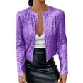 thumbnail image 3 of Women's Round Neck Sequin Jacket, Long Sleeve Open Front Cardigan, Sparkly Short Coat, Glitter Evening Cover-Up, Dressy Casual Jacket, Holiday Party Wear, Shimmery Top Layer Purple, 3 of 9
