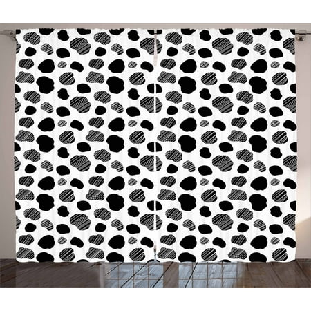 Cow Print Curtains 2 Panels Set Black And White Striped Dots With