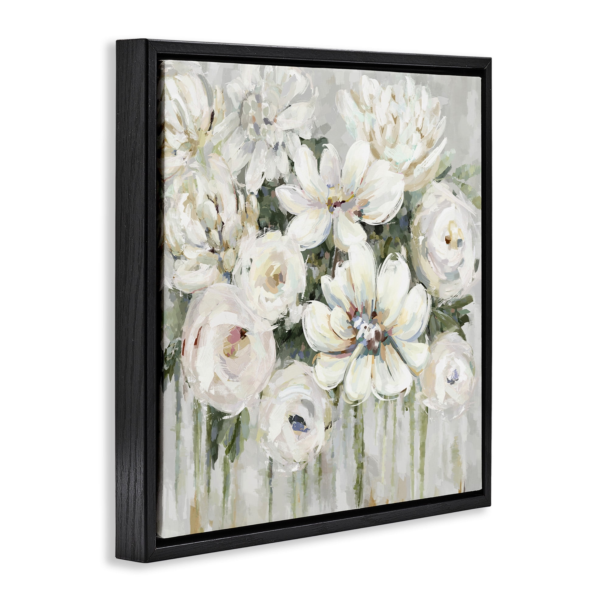 Stupell Industries Abstract Bouquet with Greenery Botanical & Floral Painting Black Floater Framed Canvas Art Print Wall Art, 25 x 25