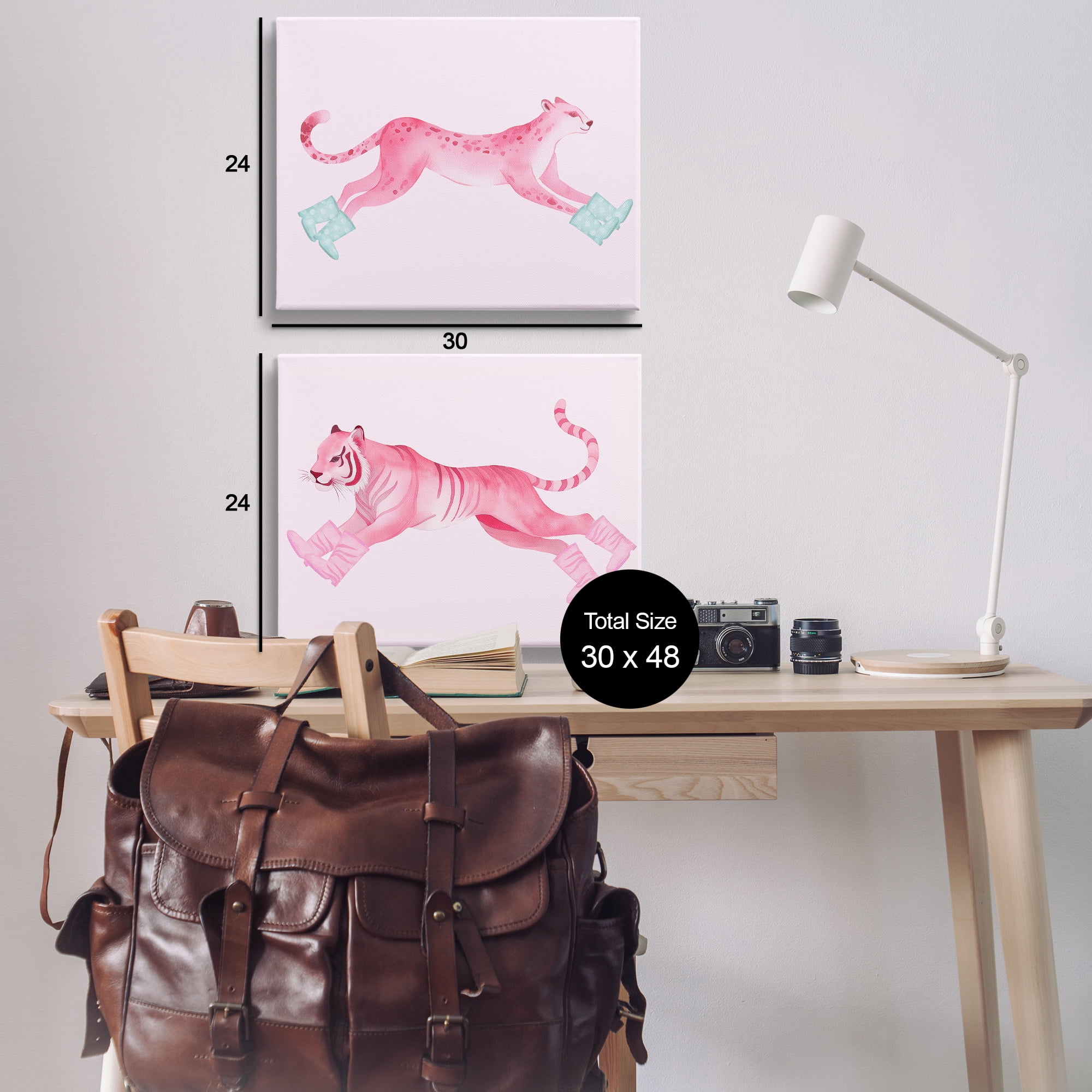 Stupell Industries Sprinting Jungle Animals in Boots Animals Painting Wrapped Canvas Art Print Wall Art, 30 x 24, Set of 2