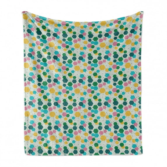 Geometrical Soft Flannel Fleece Blanket, Abstract Colorful Repeating Pattern with Hexagons and Tiny Triangles, Cozy Plush for Indoor and Outdoor Use, 50" x 70", Pale Green Multicolor, by Ambesonne