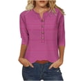 thumbnail image 2 of VERUGU Womens Tops Fashion Print Button Blouses Crew Neck 3/4 Sleeve Casual T-shirt Loose Tops Pullover Hot Pink XL, 2 of 4