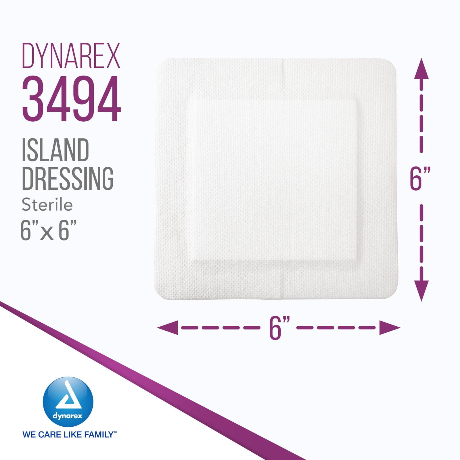 Dynarex Island Dressings – Sterile, Wound or Blister Dressing, Individually Packaged, Highly Absorbent Bandage Dressing, Adhesive Border, White, 6” x 6”-  1 Case of 150 Island Dressings (Sterile)