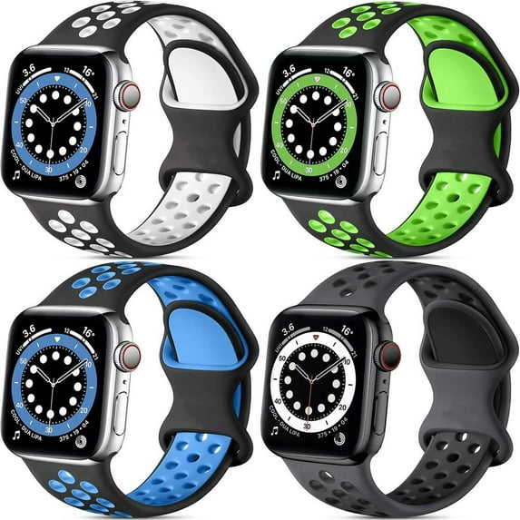 ALMNVO 4Pack Silicone Sport Strap for Apple Watch Bnads 49mm 44mm 45mm 38mm 40mm 42mm 41mm Women Men, Elastic Adjustable Breathable Bands Strap for iWatch Series Ultra 8 7 SE 6 5 4 3 2 1 Accessories