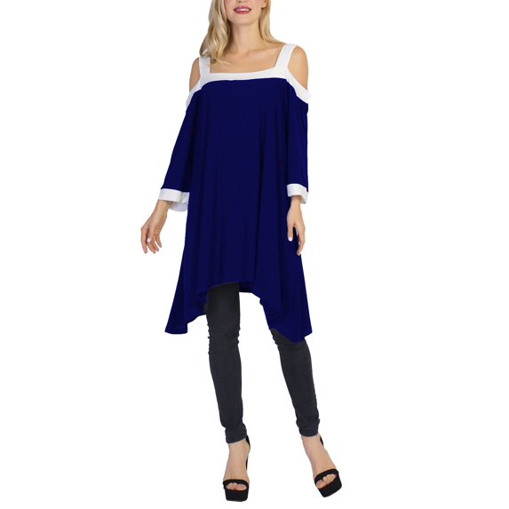 Women Summer Cold-Shoulder Sleeveless or Short Sleeves Printed Tunic Top Blouse