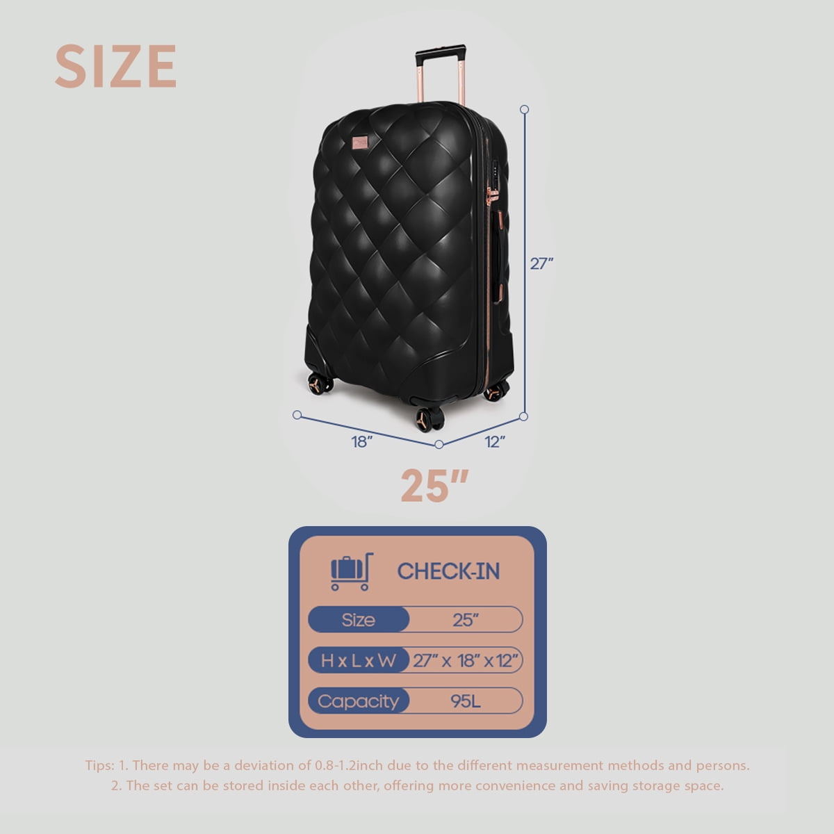 25" Hardside Medium Checked Luggage Expandable Spinner Suitcase with TSA Lock, Black - WD8810