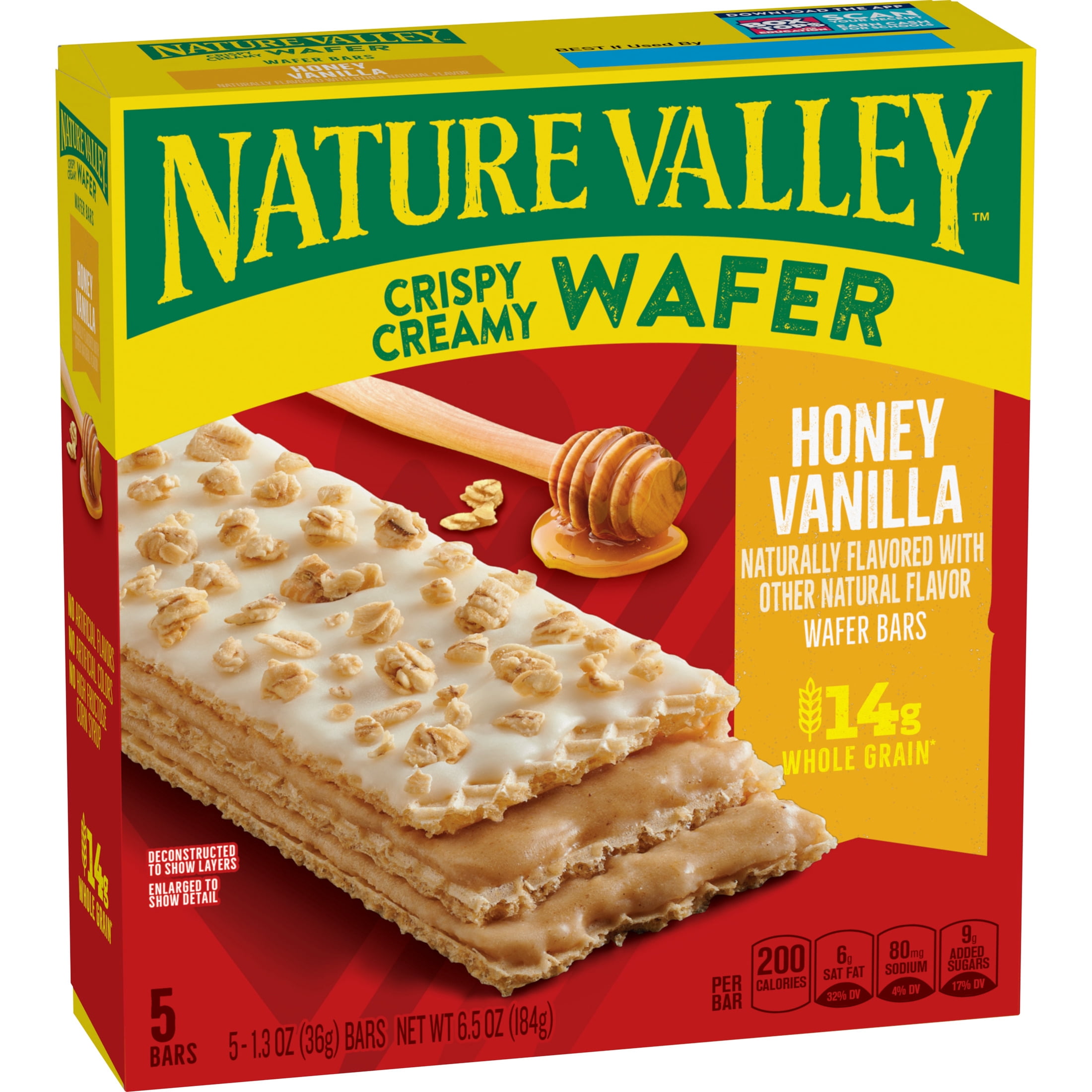(3 pack) Nature Valley Crispy Creamy Wafer Bars, Honey Vanilla, Whole Grain, 5 Bars, 6.5 oz