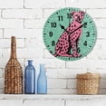 thumbnail image 3 of Yayeee 10" Wall Clock Battery Operated Quartz Round Silent Non-Ticking Home Decor, Pink Cheetah, 3 of 6