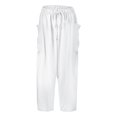 thumbnail image 4 of vigerkar Women's Summer Wide Leg Capri Pants Casual Loose FitcTrousers Drawstring Elastic Waist Pants White, L, 4 of 8