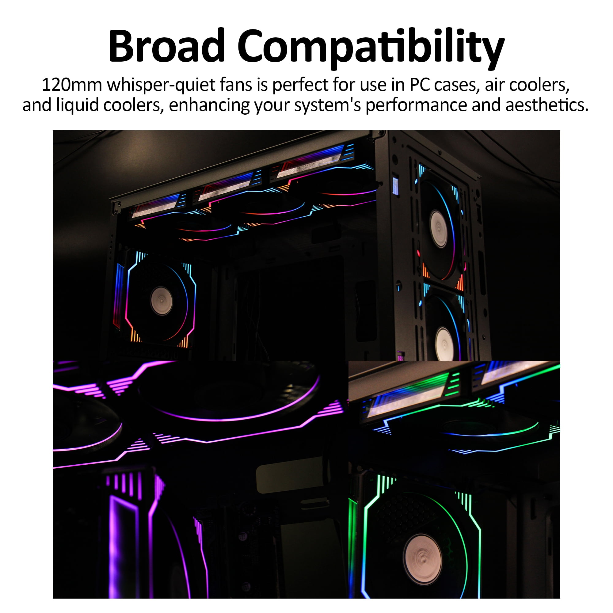 PANO-MOUNTS 120mm Black Infinity Mirror RGB Fans 12V 6Pin Quiet Gaming PC Computer LED CPU Cooler Chassis Case Fans With Adjustable Color Controlled By Remote 3-Pack