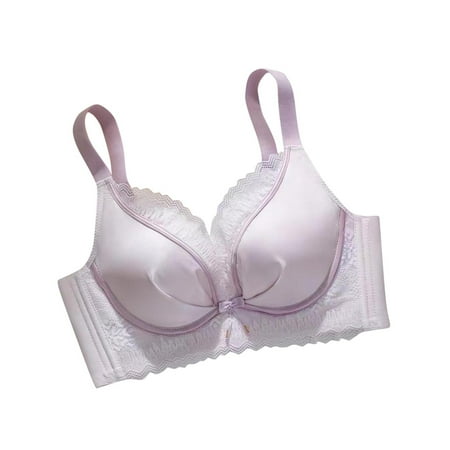 LYEAA No Underwire Bras for Women Lace Push up Padded Wireless Daily Bras Wirefree Adjustable Strap Lift Soft Bralette Breathable Comfort Sleeping Bras Purple L