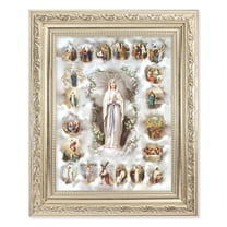 20 Mysteries of the Rosary Picture Framed Wall Art Decor Medium, Antique Silver Finished Frame with Acanthus-Leaf Detail