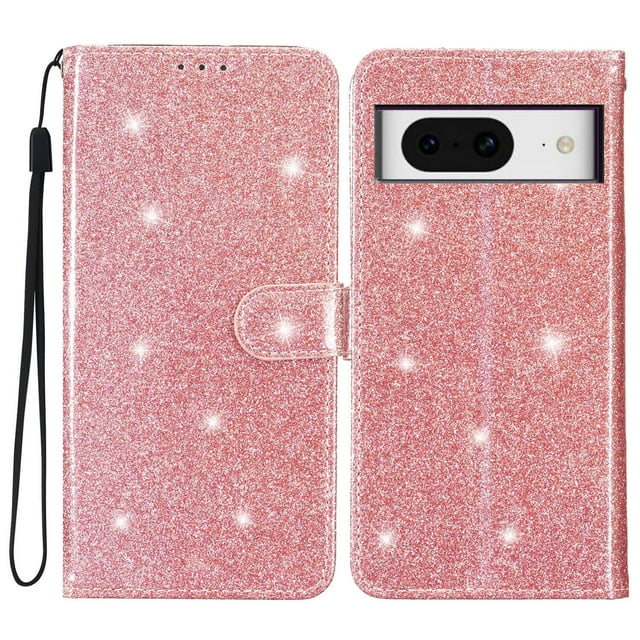 Compatible with Google Pixel 8 Sparkling Glitter Wallet Case with Card Pocket Flip Cover
