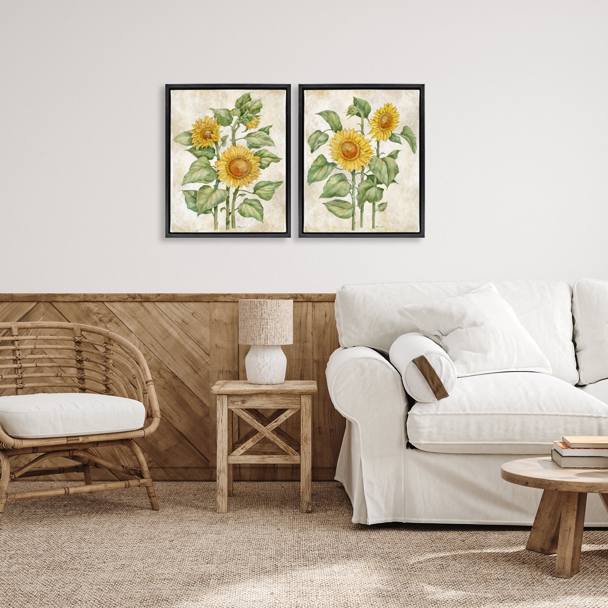 Stupell Industries Floral Journal Sunflower Studies 2 Piece Black Framed Floater Canvas Set, design by Paul Brent